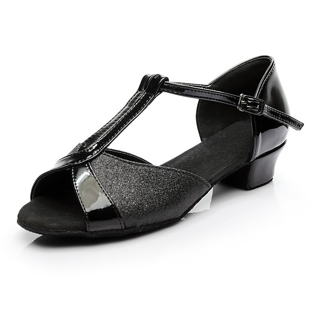  Women's Latin Shoes Paillette / Customized Materials Not Specified Heel Splicing Low Heel Customizable Dance Shoes Black / Indoor