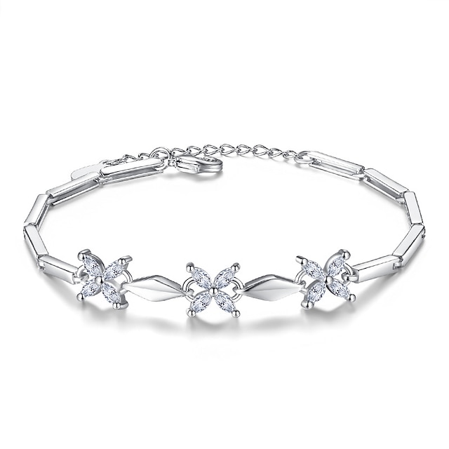  Women's Cubic Zirconia Chain Bracelet Baht Chain Flower Ladies Sterling Silver Bracelet Jewelry Silver For Wedding Party