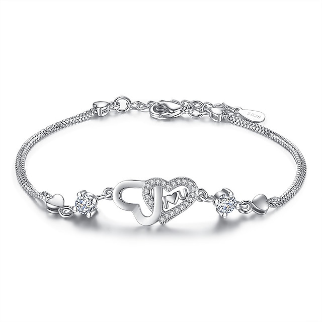  Women's Cubic Zirconia Chain Bracelet - Sterling Silver Heart Ladies Bracelet Jewelry Silver / Purple For Wedding Party