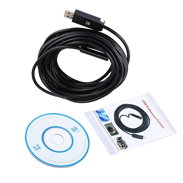  10mm USB Endoscope Lens 5m Length Cmos Waterproof IP67 Borescope Inspection PC Snake Video Cam Night Vision Windows