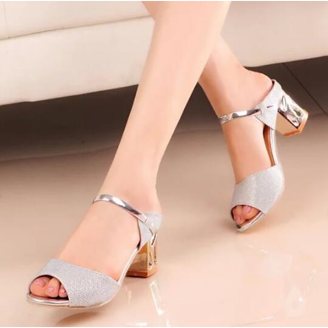  Women's Sandals Block Heel Sandals Block Heel Basic Pump Nubuck Glitter Fall Spring Silver Gold