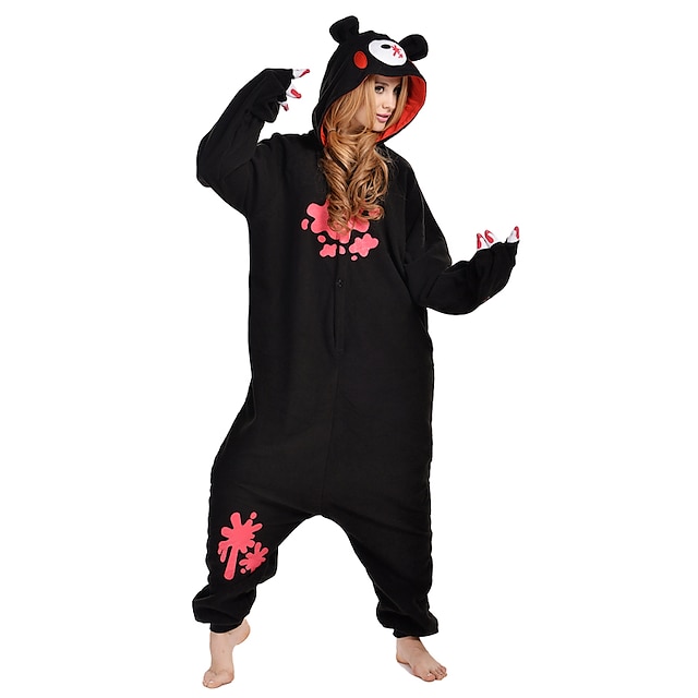  Adulți Pijama Kigurumi Raton Urs Ursul urât Animal Pijama Întreagă Lână polară Negru Cosplay Pentru Bărbați și femei Sleepwear Pentru Animale Desen animat Festival / Sărbătoare Costume