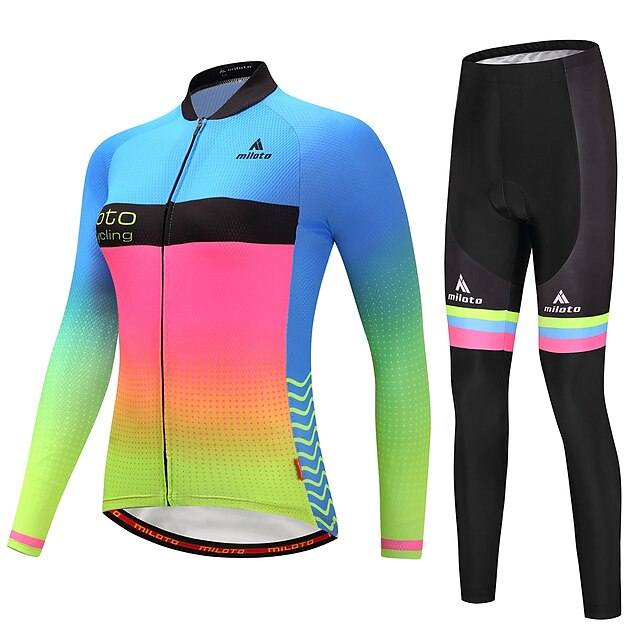 Miloto Men's Long Sleeve Cycling Jersey and Padded Bib Pants Bike Clothing Set