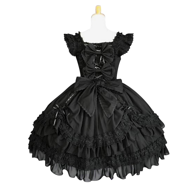  Lolita gotică lolita rochie de vacanță Rochii Pentru femei Culoare pură Japoneză Costume Cosplay Mărime Plus Personalizate Negru Haine Bal Mată Fluture Fără manșon