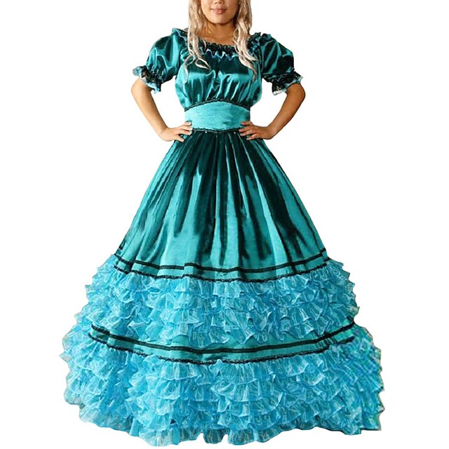  Gothic Vintage Victorian Medieval 18th Century Dress Party Costume Masquerade Women's Satin Costume Blue Vintage Cosplay Party Prom Short Sleeve Floor Length Ball Gown Plus Size Customized