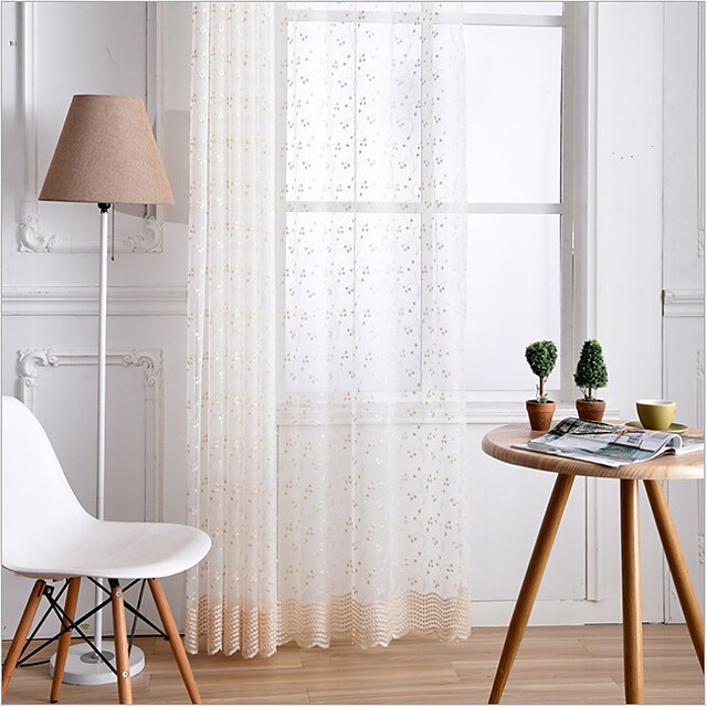  Sheer Curtains Shades Two Panels Bedroom Embroidery