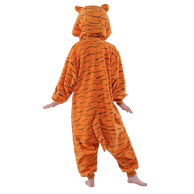  Enfant Pyjamas Kigurumi Tiger Animal Combinaison de Pyjamas Flanelle Toison Orange Cosplay Pour Garçons et filles Pyjamas Animale Dessin animé Fête / Célébration Les costumes / Collant / Combinaison