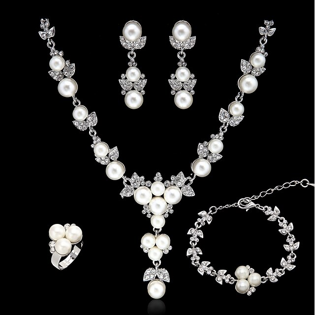  Women's Synthetic Diamond Necklace Bracelet Rhinestone Earrings Jewelry Silver For Party Wedding