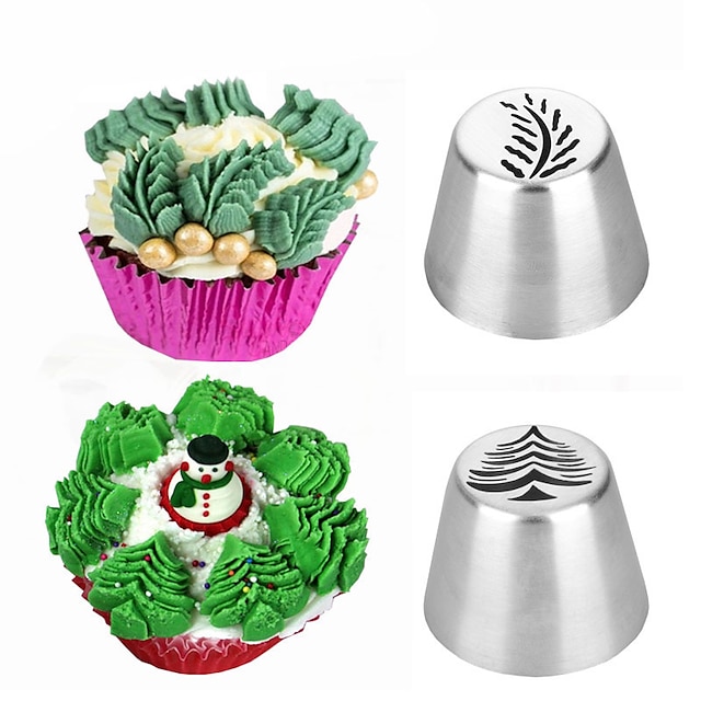  2pcs Christmas Tree Icing Piping Tips Russian Leaf Nozzle Cake Decorating Baking Tools