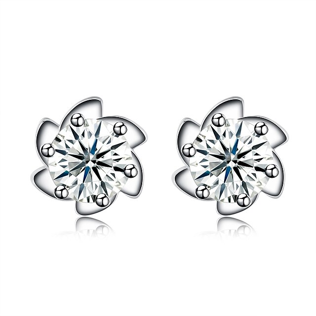  Women's Diamond Crystal Cubic Zirconia Stud Earrings Heart Ladies Personalized Fashion Sterling Silver Zircon Earrings Jewelry Silver For Wedding Party