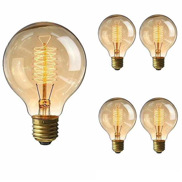  5pcs 40 W E26 / E27 G80 Warm White 2200-2700 k Retro / Dimmable / Decorative Incandescent Vintage Edison Light Bulb 220-240 V