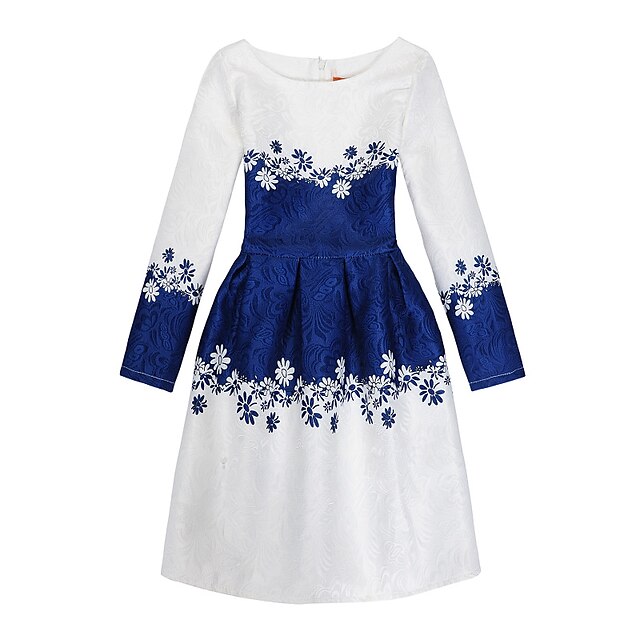  Kids Little Girls' Dress Daily Holiday Print Blue Long Sleeve Casual Dresses