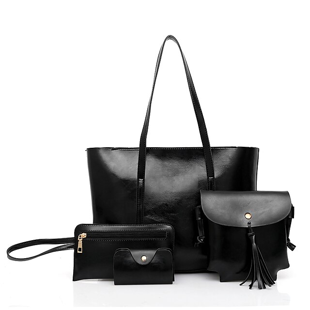  Damen Taschen PU Bag Set 4 Stück Geldbörse Set Reißverschluss für Normal Ganzjährig Schwarz Dunkelrot Grau Dunkelbraun