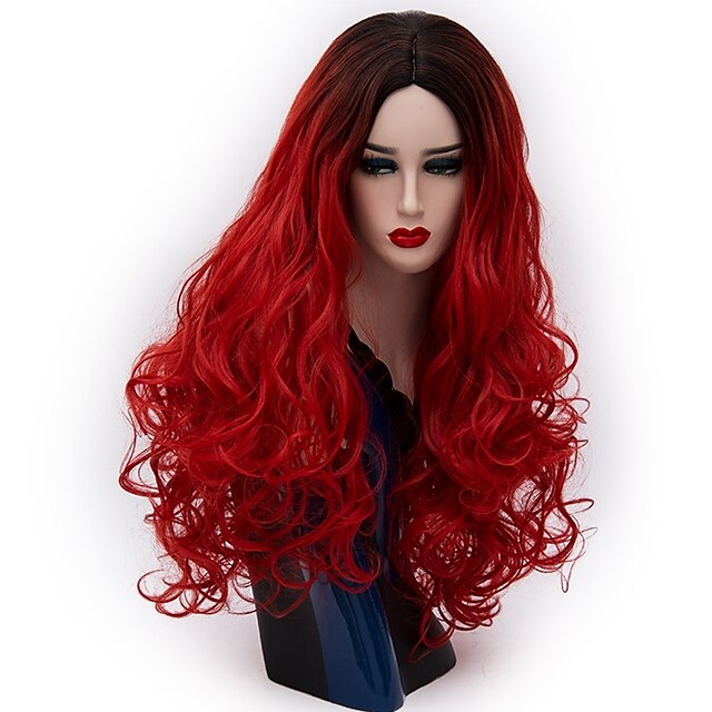  cosplay κοστούμι περούκα συνθετική περούκα cosplay περούκα κυματιστή φυσικό κύμα φυσικό κύμα κυματιστή περούκα μακριά μαύρη / πράσινη μαύρη / μωβ μαύρη / κόκκινα συνθετικά μαλλιά γυναικεία κόκκινο