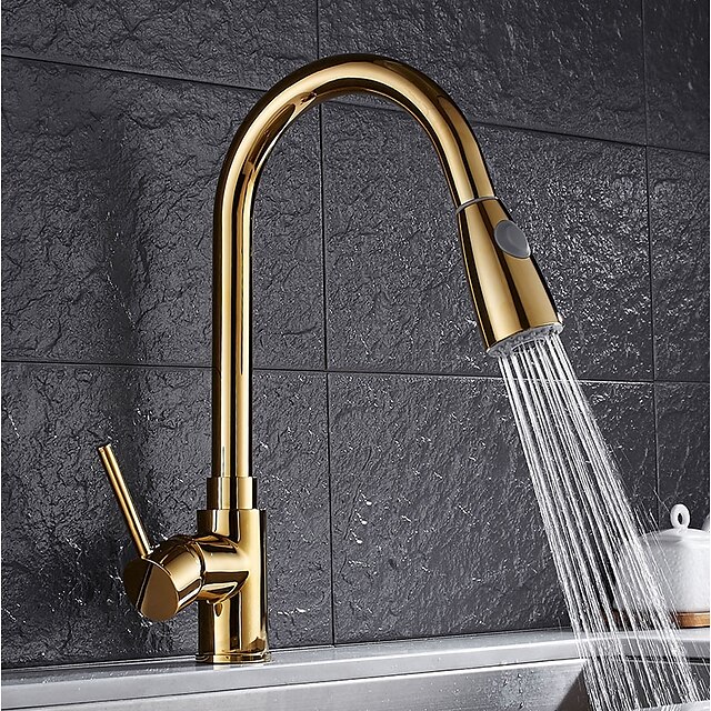  Contemporary Pull-out/­Pull-down Vessel Widespread Rotatable Pull out Ceramic Valve Ti-PVD , Kitchen faucet