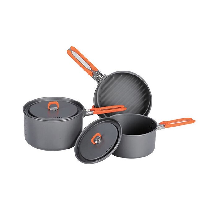  Camping Pot with Pan Cookware Sets 3 sets Stainless Steel Hard Alumina for 2 - 3 person Outdoor Camping / Hiking Camping Picnic BBQ