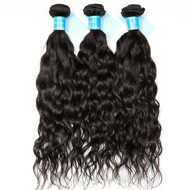  3 paket Indiskt hår Vattenvågor Remy-hår 100% Remy Hair Weave Bundles Human Hår vävar Hårförlängningar av äkta hår 8-30 tum Naurlig färg Natur Svart Hårförlängning av äkta hår Shedding Free / 8A