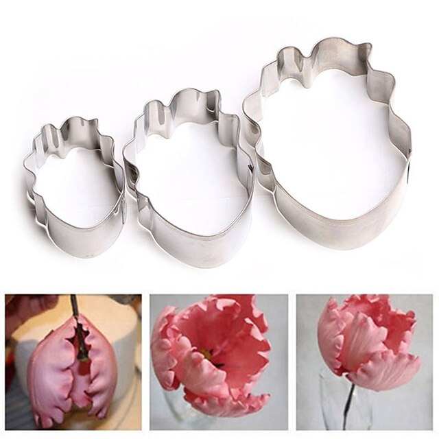  3 stk papegøye tulipan petal blomsterkake kutter fondant godteri kake mold