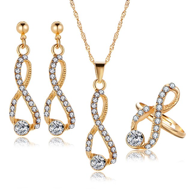  Women's Crystal, Rhinestone Jewelry Set Drop Earrings, Pendant Necklace - Crystal, Alloy Infinity Gold