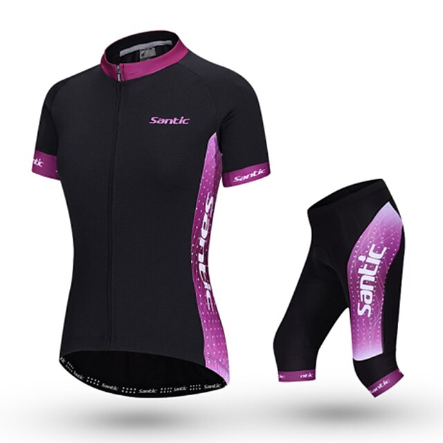  SANTIC Mulheres Manga Curta Camisa com Shorts para Ciclismo - Rosa claro Moto Conjuntos de Roupas Respirável Esportes Poliéster Côr Sólida Ciclismo de Montanha Ciclismo de Estrada Roupa / Com Stretch