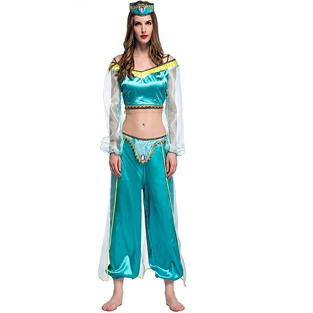  Princezna Jasmine Cosplay Kostýmy Maškarní Dámské Filmové kostýmy Modrá Vrchní deska Sukně Klobouk Vánoce Halloween Karneval Polybavlna