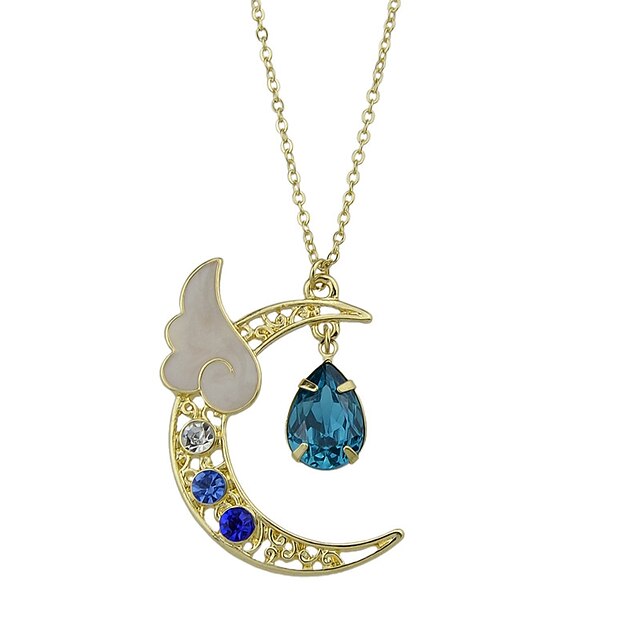  Women's Pendant Necklace Crescent Moon Fashion Simple Style Imitation Tourmaline Alloy Red Light Blue Necklace Jewelry For Casual Valentine