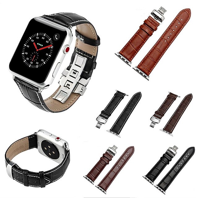  1 pcs Pulseira de Smartwatch para Apple  iWatch Series 7 / SE / 6/5/4/3/2/1 Couro Legitimo Relógio inteligente Alça Fecho Borboleta Pulseira de Couro Banda de negócios Substituição Pulseira