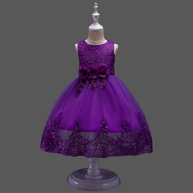  Kids Little Girls' Dress Floral Solid Colored Party Festival Sequins Jacquard White Purple Red Sleeveless Sweet Dresses Summer Slim