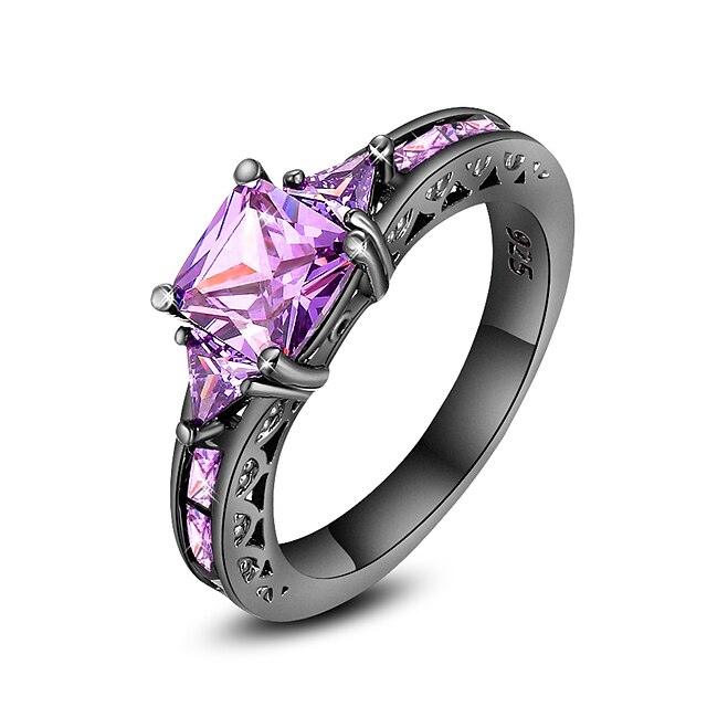  Engagement Ring For Women's Amethyst Party Gift Cubic Zirconia Copper Simulated