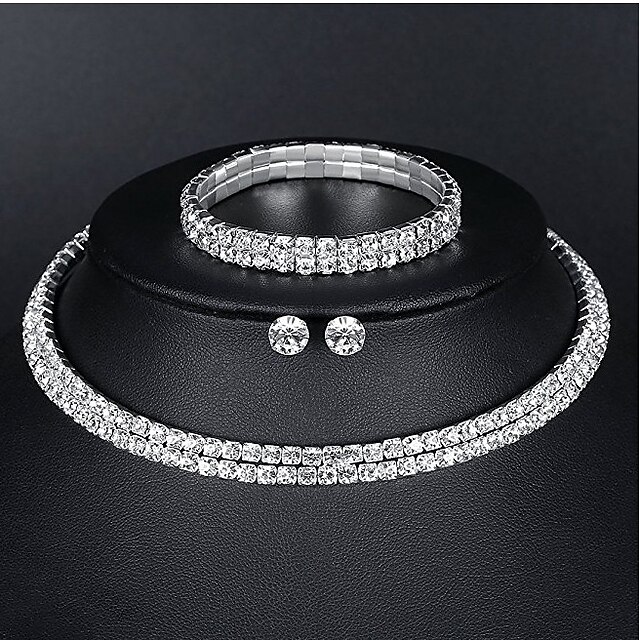  Women's Basic Elegant Rhinestone Earrings Jewelry Silver For Wedding Daily / Necklace