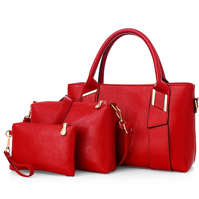  Damen Taschen PU Bag Set 3 Stück Geldbörse Set Reißverschluss für Normal Ganzjährig Blau Schwarz Rote Rosa Dunkelbraun