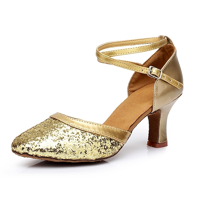  Mulheres Sapatos de Dança Moderna / Dança de Salão Paetês / Materiais Customizados Salto Salto Personalizado Personalizável Sapatos de Dança Dourado / Prata / Vermelho / Interior / EU39