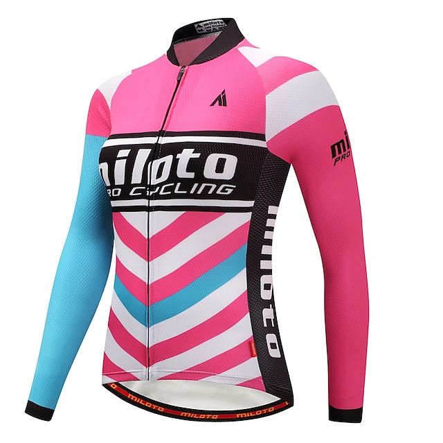  Miloto Women's Long Sleeve Cycling Jersey Winter Blue+Pink Plus Size Bike Jersey Top Mountain Bike MTB Road Bike Cycling Sports Clothing Apparel / Stretchy