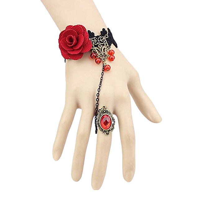  Smycken Gotisk Lolita Ring Vintage-inspirerad Dam Röd lolita tillbehör Spets Armband Ring Icke vävt tyg Konstädelstenar Legering