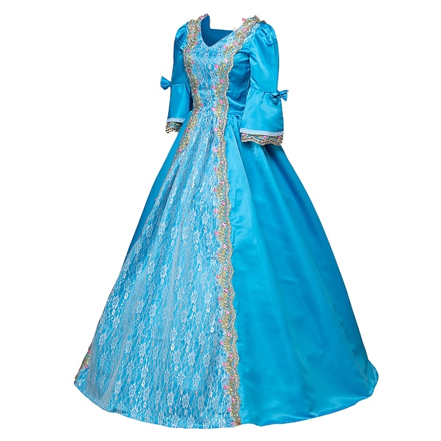  Punk Lolita Rococo Victorian 18th Century Vacation Dress Dress Party Costume Masquerade Ball Gown Women's Girls' Satin Costume Blue Vintage Cosplay Long Sleeve Floor Length Ball Gown Plus Size