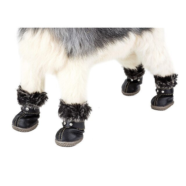  Hund Schneestiefel Welpenkleidung Solide Lässig / Alltäglich warm halten Freizeit Einstellbar Neujahr Winter Hundekleidung Welpenkleidung Hunde-Outfits Wasserdicht Schwarz Rot Kostüm für Mädchen und