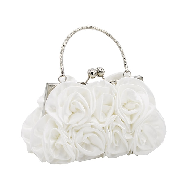  Women's Evening Bag Satin Wedding Party Event / Party Flower Floral Print Black White Silver