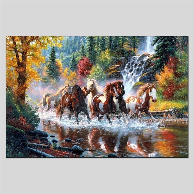  Hand-Painted Animals Horizontal Panoramic, Other Canvas Oil Painting Home Decoration One Panel