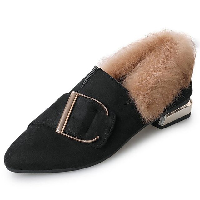  Women's Loafers & Slip-Ons Fur Trim Classic Loafers Flat Heel Pointed Toe Comfort Cashmere Black Brown
