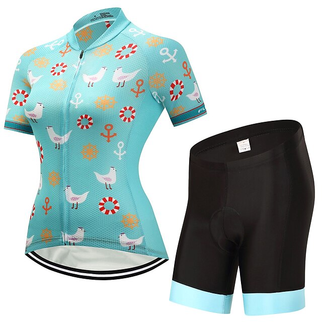  FUALRNY® Dames Korte mouw Wielrenshirt met shorts Lycra Groen Fietsen Sportoutfits Sneldrogend Sport Met Patroon Bergracen Wegwielrennen Kleding / Hoge Elasticiteit