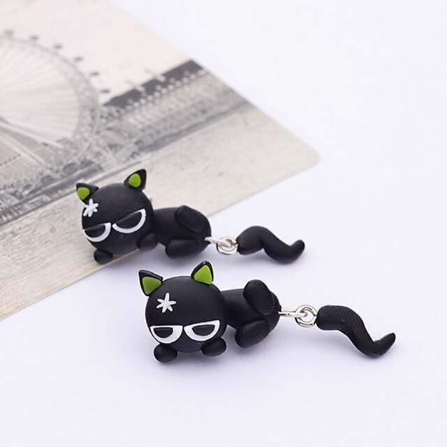  Női Beszúrós fülbevalók Macska Állat hölgyek aranyos stílus Gyanta Fülbevaló Ékszerek Fekete Kompatibilitás Napi Alkalmi