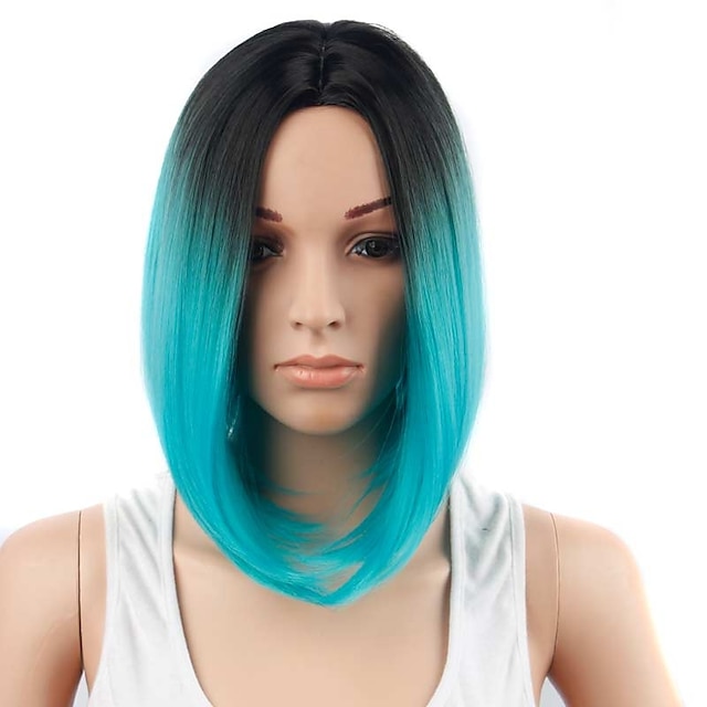  Synthetische Perücken Perücke Kurz Blau Synthetische Haare Damen Gefärbte Haarspitzen (Ombré Hair) Blau