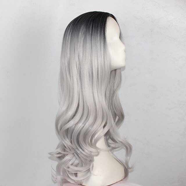  Synthetic Wig Wavy Wig Long Black / Grey Synthetic Hair Women‘s Gray