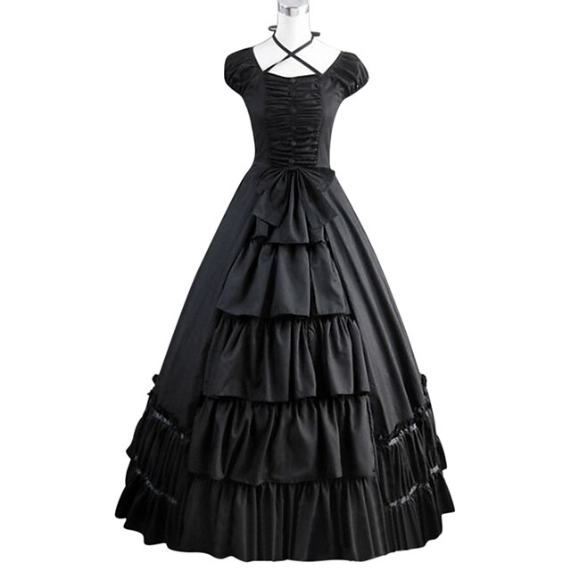  Gothic Victorian Medieval 18th Century Vacation Dress Dress Party Costume Masquerade Prom Dress Women's Cotton Costume Black Vintage Cosplay Party Prom Short Sleeve Floor Length Ball Gown Plus Size