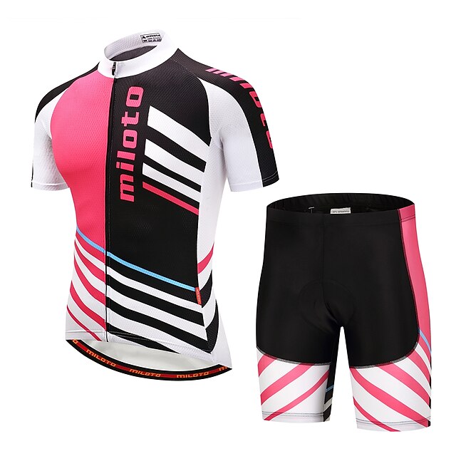  Miloto Short Sleeve Cycling Jersey with Shorts - Black / Red Bike Clothing Suit / Stretchy
