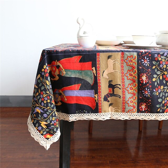  Linen / Cotton Blend Rectangular Square Table cloths Bohemian Style Eco-friendly Table Decorations 1 pcs