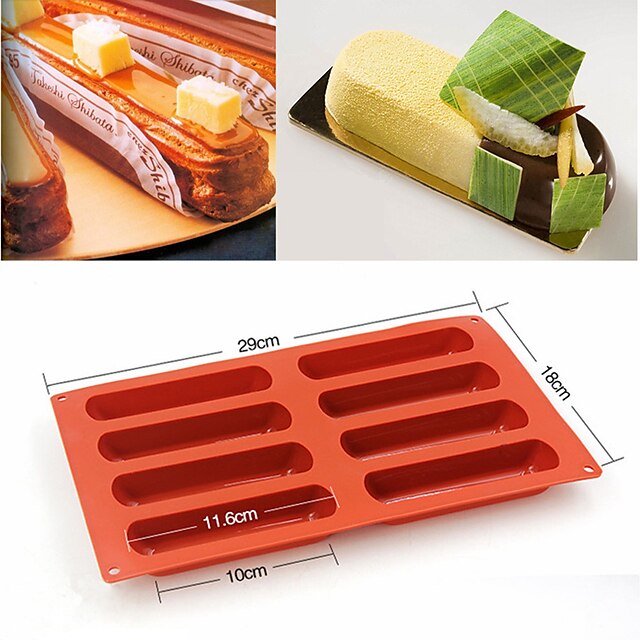  8 forme di stampo per torta in silicone eclair che cuociono stampi classici a forma di biscotto