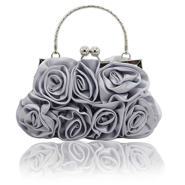  elegant rød blomstret aften clutch taske - vintage rose design med sølv håndtag til bryllupper, bals og formelle begivenheder