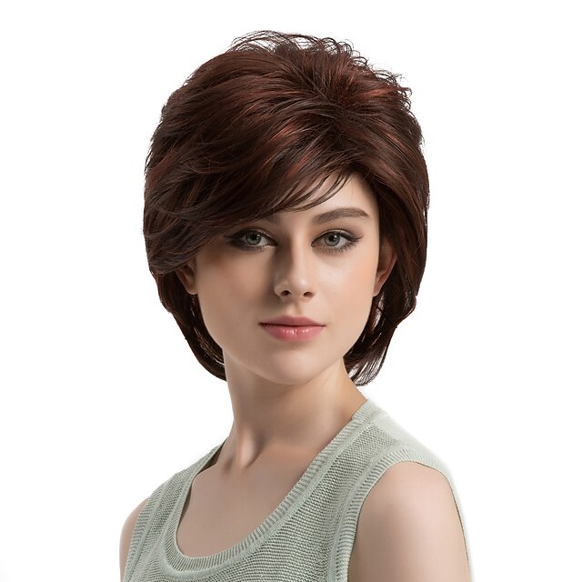  Synthetic Wig Straight Straight Layered Haircut Wig Short Brown Synthetic Hair Women's Highlighted / Balayage Hair Side Part Brown MAYSU