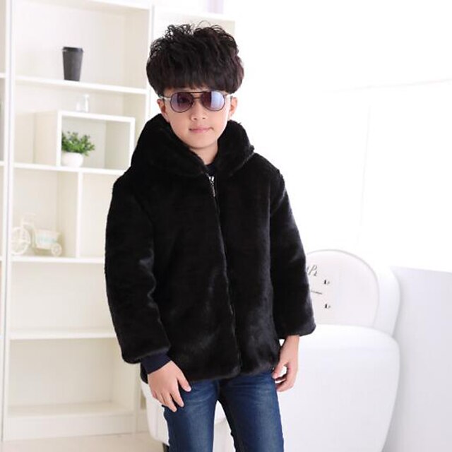  Toddler Boys' Solid Colored Long Sleeve Regular Faux Fur Jacket & Coat Brown